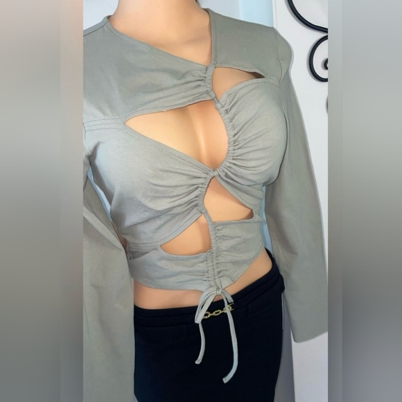 NWT H&M DIVIDED CUT-OUT TOP SECTIONS WITH DRAWSTRING LONG SLEEVE SIZE L - Picture 6 of 7